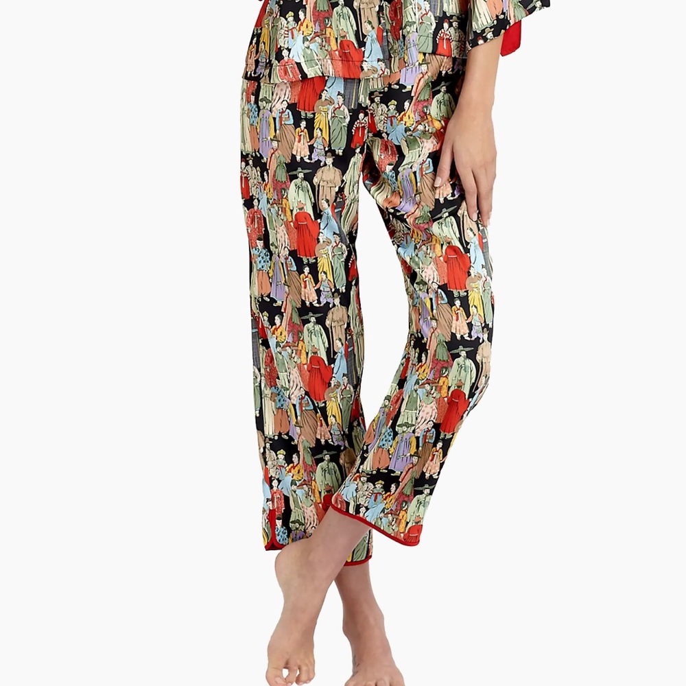 Natori Asian Inspired Graphic Pajama Pants Silky Lounge Bottoms Multicolor S